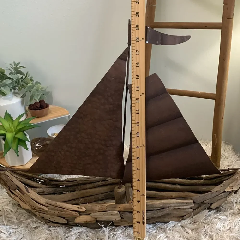 Driftwood And Metal‎ Sailboat Piece For Costal Beach Cabin Decor